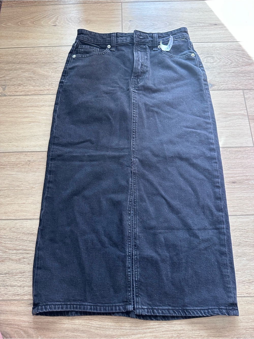 GAP Black Denim High-Waist Midi Skirt